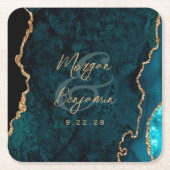Blauwgroen Blue Agate Gold Script Wedding Kartonnen Onderzetters (Voorkant)