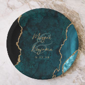 Blauwgroen Blue Agate Gold Script Wedding Papieren Bordje