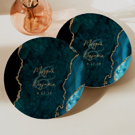 Blauwgroen Blue Agate Gold Script Wedding Papieren Bordje