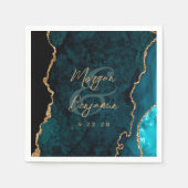 Blauwgroen Blue Agate Gold Script Wedding Servet (Voorkant)