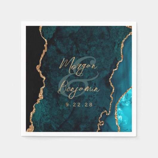 Blauwgroen Blue Agate Gold Script Wedding Servet (Voorkant)