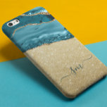 Blauwgroen Blue Agate Monogram Script Stone Gold Case-Mate iPhone Case<br><div class="desc">Dit ontwerp is ook beschikbaar op andere telefoonmodellen. Kies het Type van Apparaat om andere hoesjes van iPhone, van Samsung Galaxy of van Google te zien. Sommige stijlen kunnen worden gewijzigd door Stijl te selecteren als dat een optie is. Dit ontwerp kan op het gebied worden gepersonaliseerd dat door de...</div>