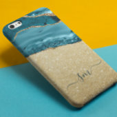 Blauwgroen Blue Agate Monogram Script Stone Gold Case-Mate iPhone Case