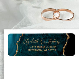 Blauwgroen Blue Agate Script Wedding Return-adres Etiket