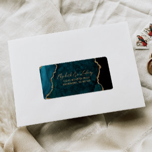 Blauwgroen Blue Agate Script Wedding RSVP-adres Etiket