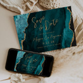 Blauwgroen Blue Agate Script Wedding Sla de datum Save The Date