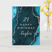 Blauwgroen Blue and Silver Agaat Happy Birthday Kaart (Gele Bloem)