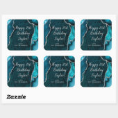 Blauwgroen Blue and Silver Agaat Happy Birthday Vierkante Sticker (Vel)