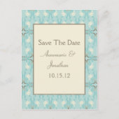 Blauwgroen Blue Aqua Cream Floral Bewaar de datum Aankondigingskaart (Voorkant)