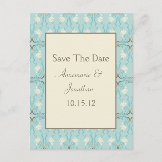 Blauwgroen Blue Aqua Cream Floral Bewaar de datum Aankondigingskaart (Voorkant)