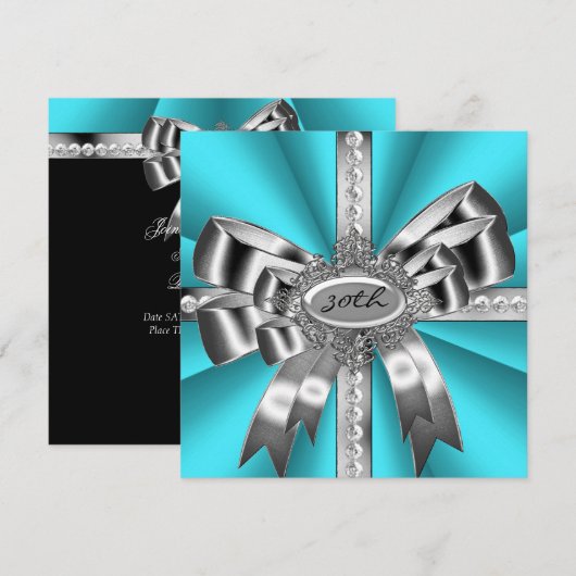 Blauwgroen Blue Aqua Silver Bow 30th Black White P Kaart (Voorkant / Achterkant)