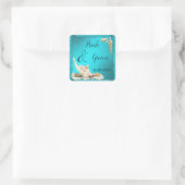 Blauwgroen Blue Aqua Turquoise Seashell Beach Wedd Vierkante Sticker (Tas)