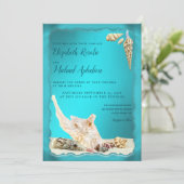 Blauwgroen Blue Aqua Turquoise Seashell Wedding Kaart (Staand voorkant)