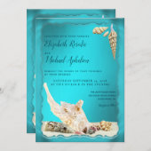 Blauwgroen Blue Aqua Turquoise Seashell Wedding Kaart (Voorkant / Achterkant)
