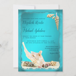 Blauwgroen Blue Aqua Turquoise Seashell Wedding Kaart