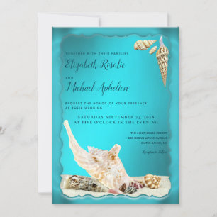 Blauwgroen Blue Aqua Turquoise Seashell Wedding Kaart