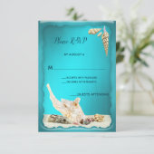 Blauwgroen Blue Aqua Turquoise Seashell Wedding RS RSVP Kaartje (Staand voorkant)