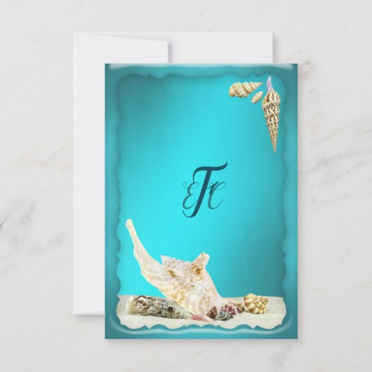 Blauwgroen Blue Aqua Turquoise Seashell Wedding RS RSVP Kaartje (Achterkant)