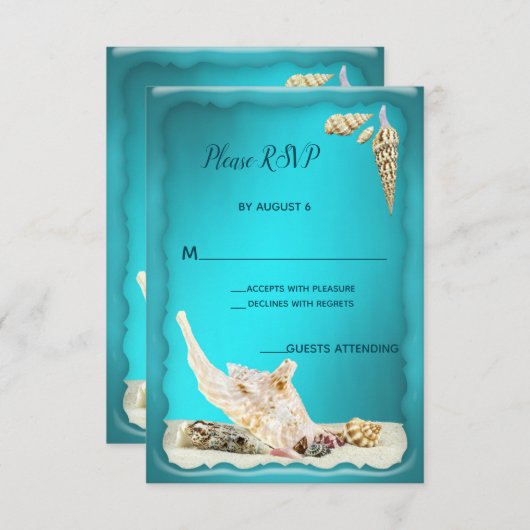 Blauwgroen Blue Aqua Turquoise Seashell Wedding RS RSVP Kaartje (Voorkant / Achterkant)