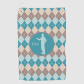 Blauwgroen Blue Argyle Silhouette Golfer Monogram Golfhanddoek (Voorkant)