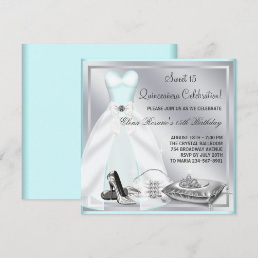 Blauwgroen Blue Ball Gown Hoge Hakken Blauwgroen Q Kaart (Voorkant / Achterkant)