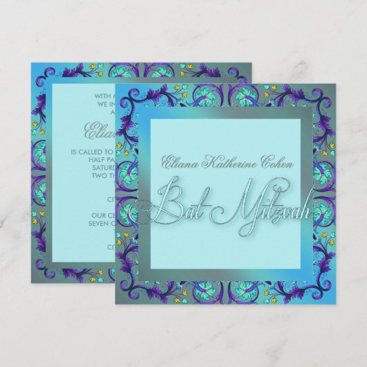 Blauwgroen Blue Bat Mitzvah-uitvindingen Kaart (Voorkant / Achterkant)