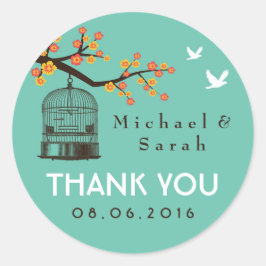 Blauwgroen Blue  Bird Cage Floral Wedding Sticker