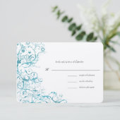 Blauwgroen Blue Birds Swirls Wedding RSVP Response (Staand voorkant)