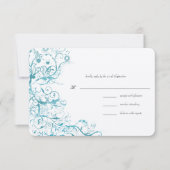Blauwgroen Blue Birds Swirls Wedding RSVP Response (Voorkant)