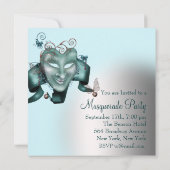 Blauwgroen Blue Birthday Masquerade Party Kaart (Achterkant)