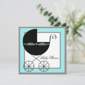 Blauwgroen Blue Black Carriage Baby Shower Uitnodi Kaart (Staand voorkant)