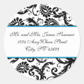 Blauwgroen Blue Black Damask-adres Weddenschappen Ronde Sticker (Voorkant)