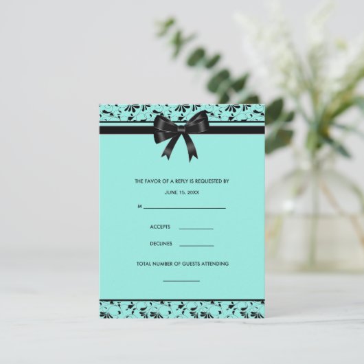 Blauwgroen Blue Black Swirl Aqua Invitation RSVP-k RSVP Kaartje (Staand voorkant)