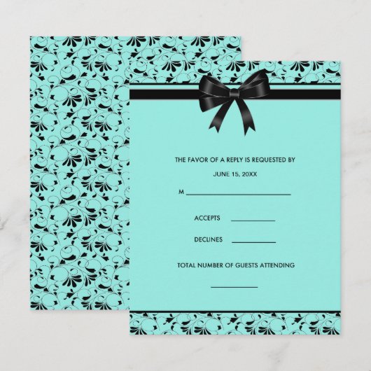 Blauwgroen Blue Black Swirl Aqua Invitation RSVP-k RSVP Kaartje (Voorkant / Achterkant)