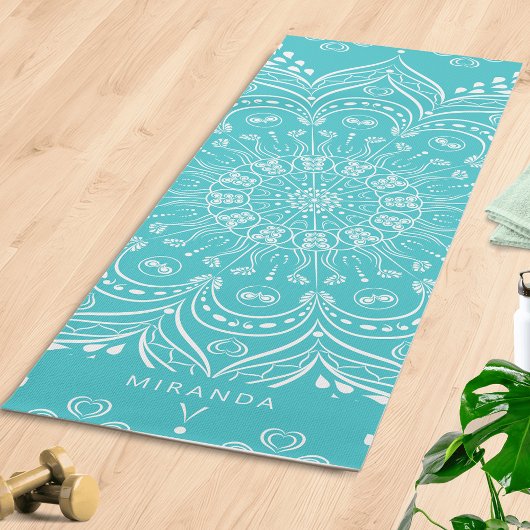 Blauwgroen Blue Boho Mandala gepersonaliseerde med Yogamat