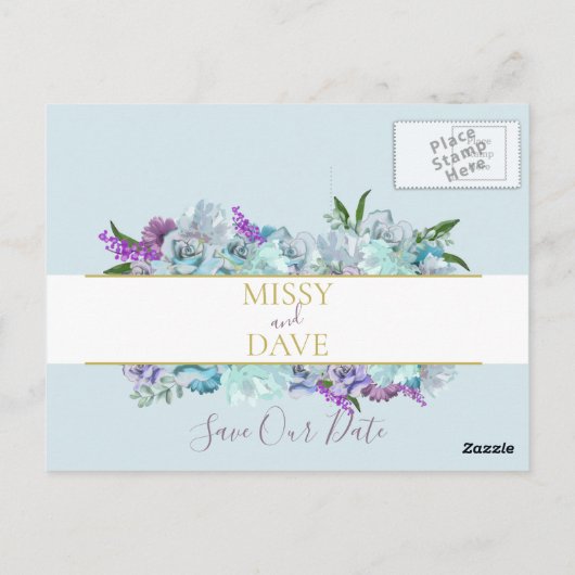 Blauwgroen Blue Bouquet Wedding Suite bewaar de da Briefkaart (Achterkant)