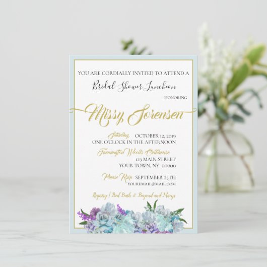 Blauwgroen Blue Bouquet Wedding Suite Shower Kaart (Staand voorkant)