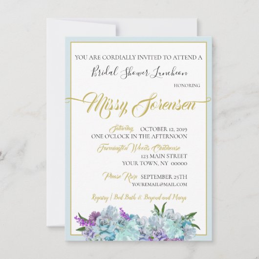 Blauwgroen Blue Bouquet Wedding Suite Shower Kaart (Voorkant)