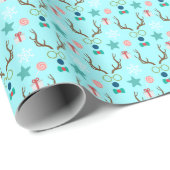 Blauwgroen Blue Boy Reindeer Cute Pattern Mix Cadeaupapier (Rol Hoek)