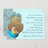 Blauwgroen Blue Boys Baby Chick Shower Uitnodiging (Voorkant / Achterkant)