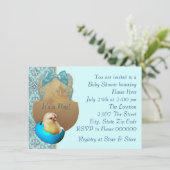 Blauwgroen Blue Boys Baby Chick Shower Uitnodiging (Staand voorkant)