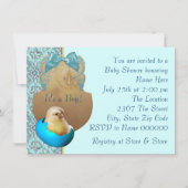 Blauwgroen Blue Boys Baby Chick Shower Uitnodiging (Voorkant)