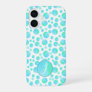 Blauwgroen Blue Bubbles Summer Modern Custom Monog iPhone 16 Hoesje