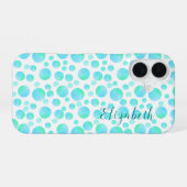 Blauwgroen Blue Bubbles Summer Modern Custom Name iPhone 16 Hoesje (Achterkant horizontaal)