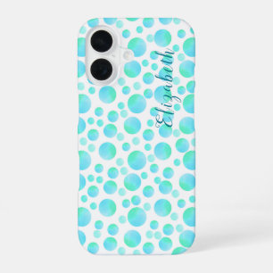 Blauwgroen Blue Bubbles Summer Modern Custom Name iPhone 16 Hoesje