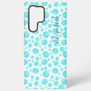 Blauwgroen Blue Bubbles Summer Modern Custom Name Samsung Galaxy Hoesje