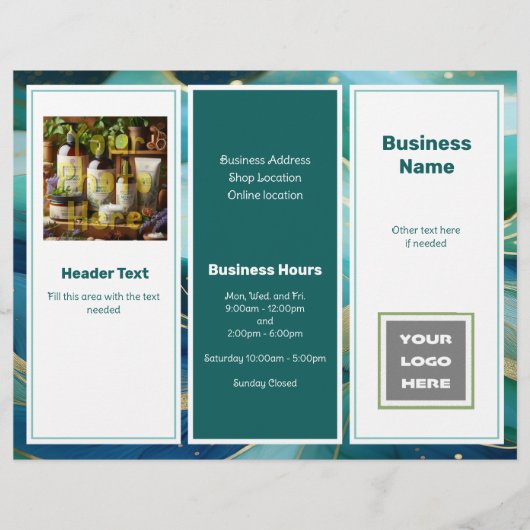 Blauwgroen Blue Business Logo QR code Tri-fold Flyer (Voorkant)