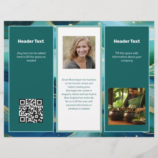 Blauwgroen Blue Business Logo QR code Tri-fold Flyer (Achterkant)