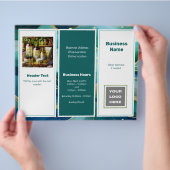 Blauwgroen Blue Business Logo QR code Tri-fold Flyer (Hand)