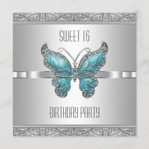 Blauwgroen Blue Butterfly Sweet 16 Birthday Party Kaart